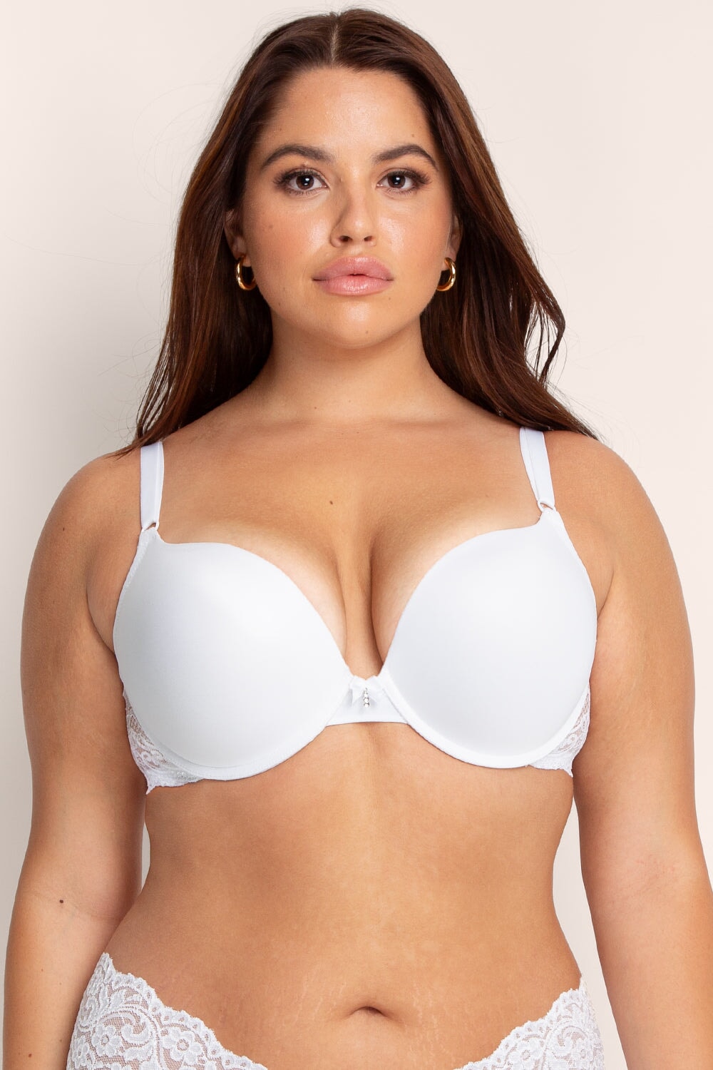 Add 2 Cup Sizes Push-Up Bra | White W Lace Wings