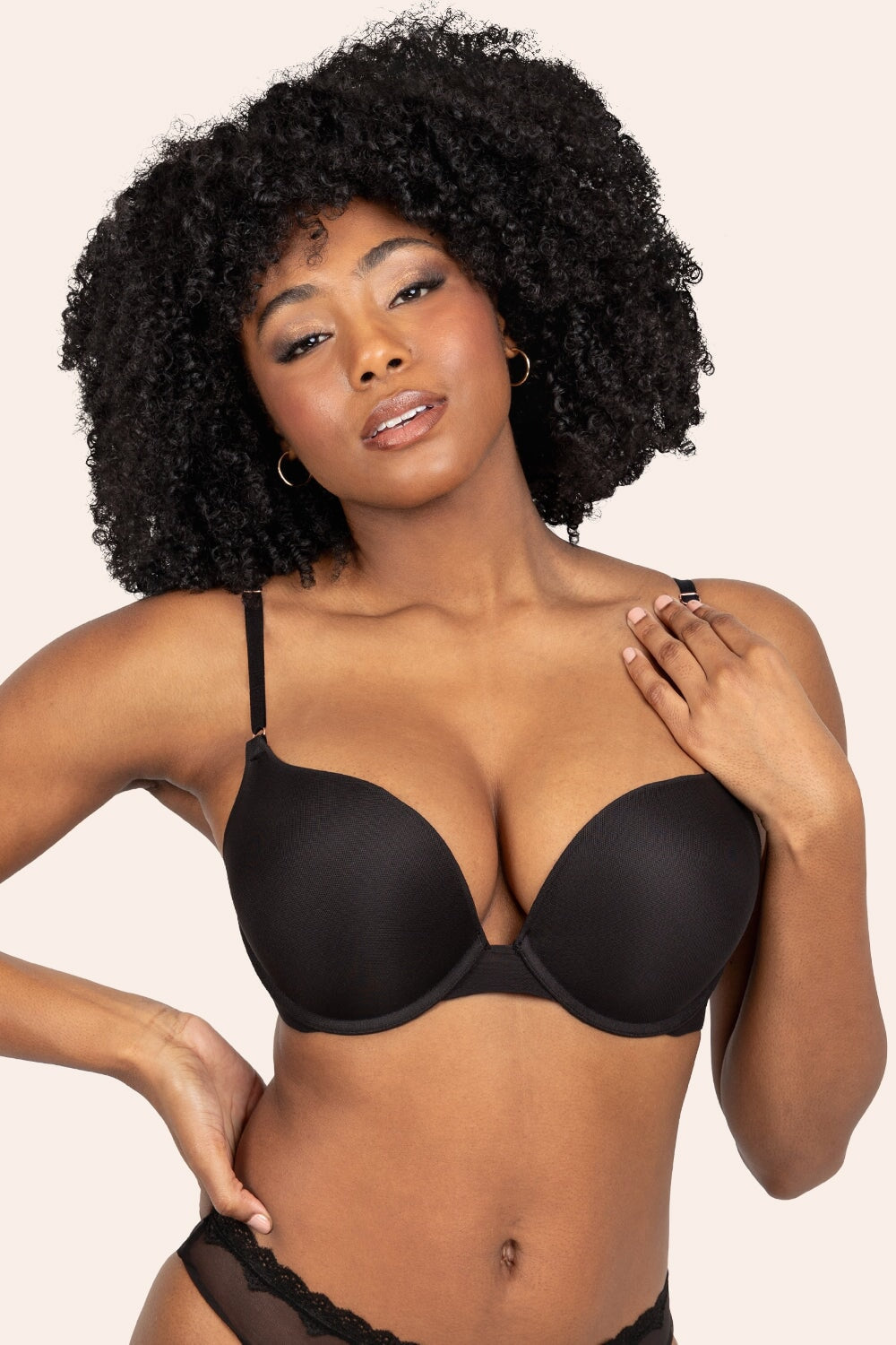Add 2 Cup Sizes Push-Up Bra | Black Hue Mesh