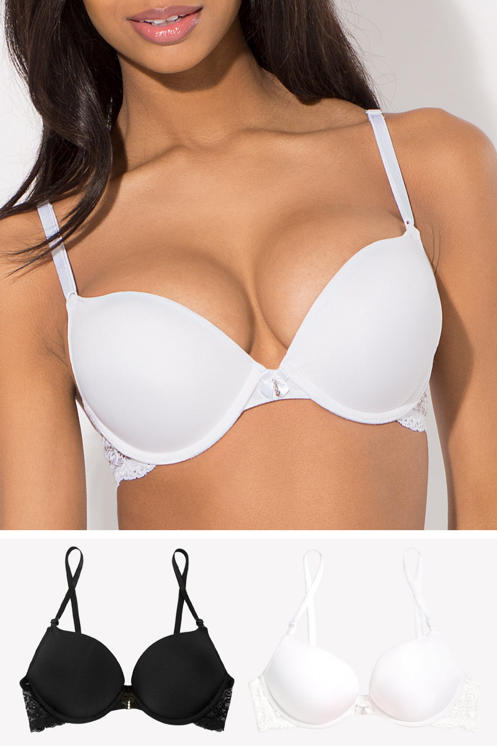 Add 2 Cup Sizes Push-Up Bra 2 Pack | Black/White Lace Wings