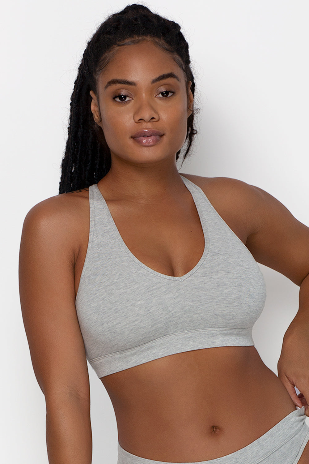 Comfort Cotton Plunge Bralette 2 Pack | Light Grey Heather Cotton/Black Hue Cotton
