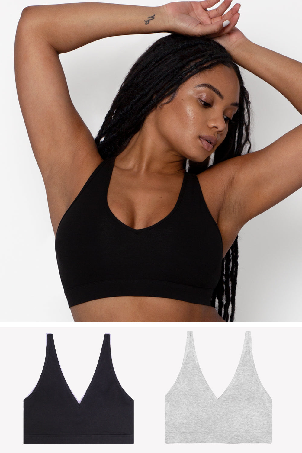 Comfort Cotton Plunge Bralette 2 Pack | Light Grey Heather Cotton/Black Hue Cotton